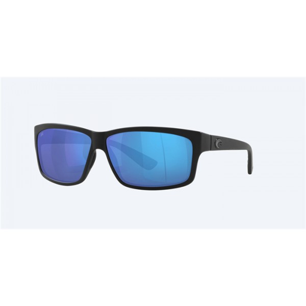 Costa Cut Blackout Frame Blue Mirror Polarized Glass Lense Sunglasses
