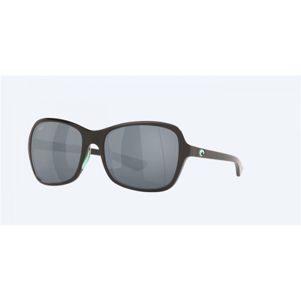 Costa Kare Shiny Black Mint Logo Frame Gray Silver Mirror Polarized Polycarbonate Lense Sunglasses