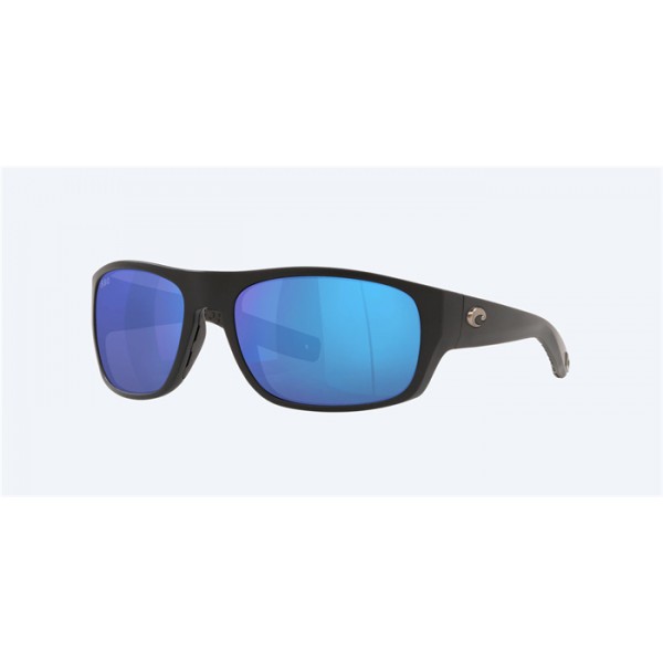 Costa Tico Matte Black Frame Blue Mirror Polarized Glass Lense Sunglasses