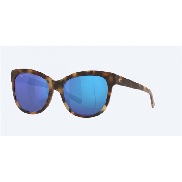 Costa Bimini Shiny Vintage Tortoise Frame Blue Mirror Polarized Glass Lense Sunglasses