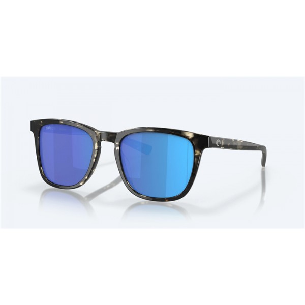 Costa Sullivan Shiny Black Kelp Frame Blue Mirror Polarized Glass Lense Sunglasses