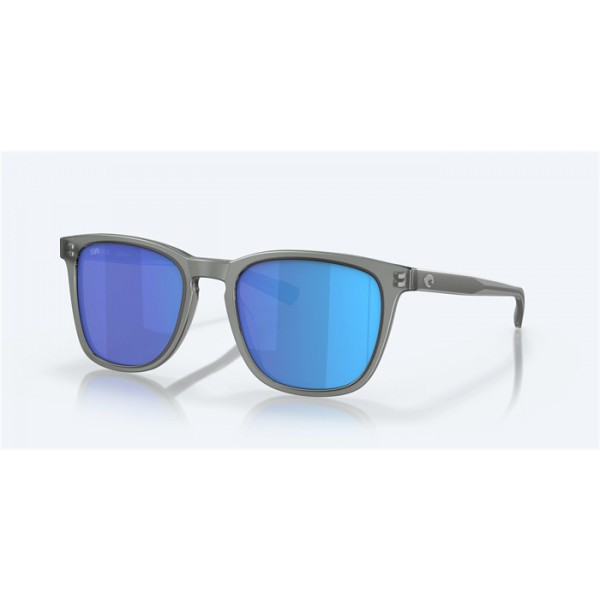 Costa Sullivan Matte Gray Crystal Frame Blue Mirror Polarized Glass Lense Sunglasses