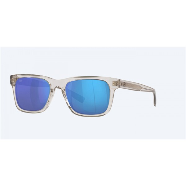 Costa Tybee Shiny Light Gray Crystal Frame Blue Mirror Polarized Glass Lense Sunglasses