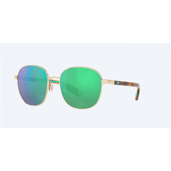 Costa Egret Shiny Gold Frame Green Mirror Polarized Glass Lense Sunglasses