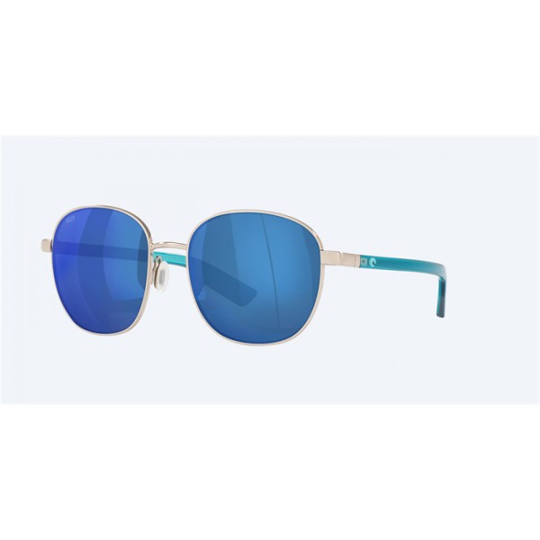 Costa Egret Brushed Silver Frame Blue Mirror Polarized Polycarbonate Lense Sunglasses