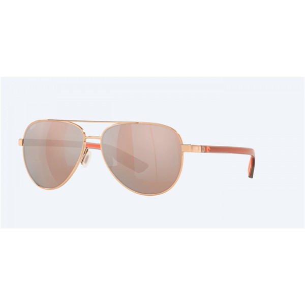Costa Peli Shiny Rose Gold Frame Copper Silver Mirror Polarized Polycarbonate Lense Sunglasses
