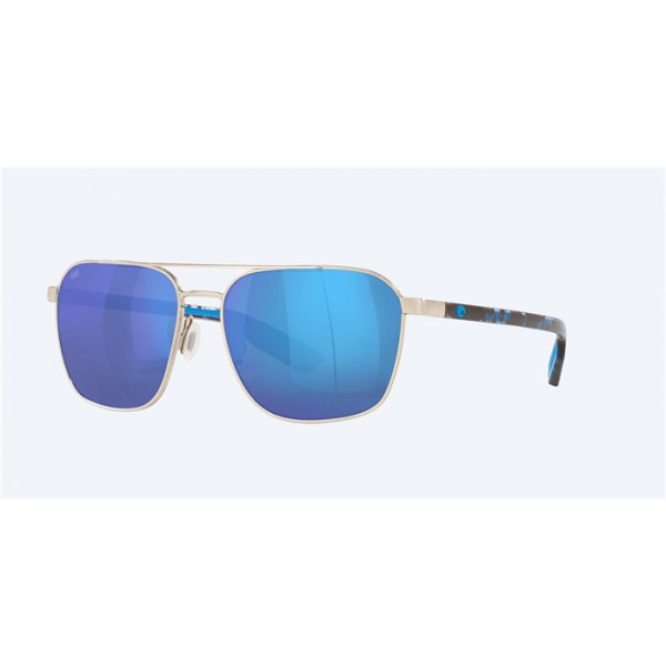 Costa Wader Brushed Silver Frame Blue Mirror Polarized Glass Lense Sunglasses