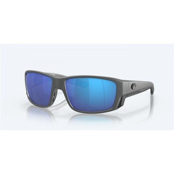 Costa Tuna Alley Pro Matte Gray Frame Blue Mirror Polarized Glass Lense Sunglasses
