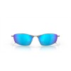 Oakley Whisker Satin Chrome Frame Prizm Sapphire Polarized Lense Sunglasses
