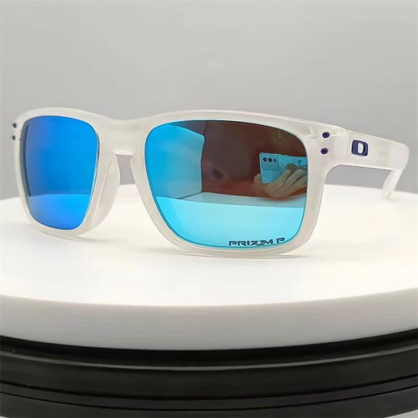 Oakley Holbrook White Transparent Rubber Frame Blue Sky Polarized Lense Sunglasses