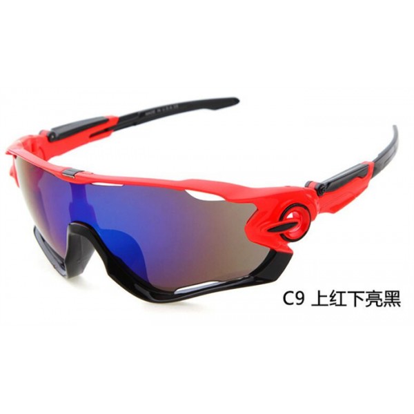 Oakley Jawbreaker red black frame deep blue lens Sunglasses
