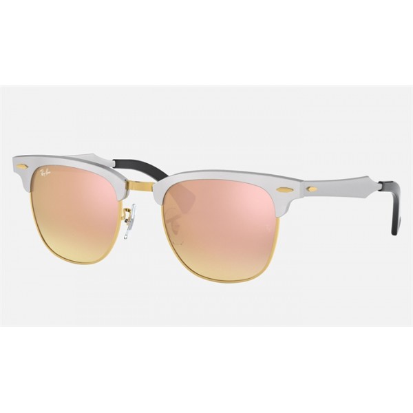 Ray Ban Clubmaster Aluminum Flash Lenses RB3507 Flash + Silver Frame Rose Gold Lens Sunglasses