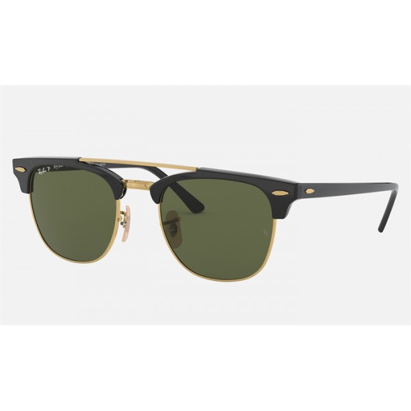 Ray Ban Clubmaster Double Bridge RB3816 Polarized Classic G-15 + Black Frame Green Classic G-15 Lens Sunglasses