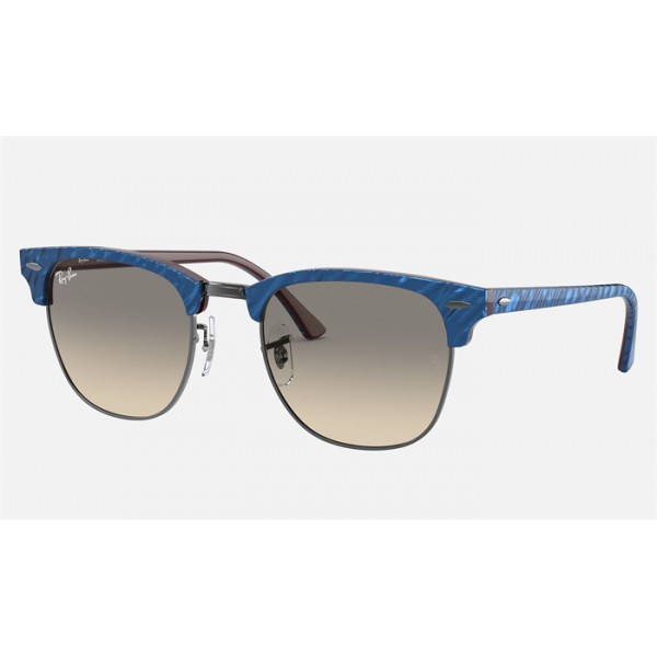 Ray Ban Clubmaster Marble RB3016 Gradient + Wrinkled Blue Frame Light Grey Gradient Lens Sunglasses
