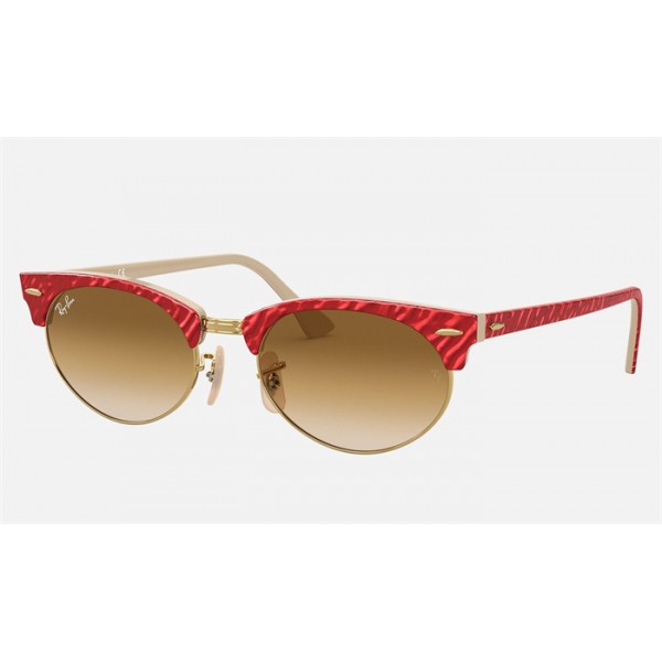 Ray Ban Clubmaster Oval RB3946 + Wrinkled Red Frame Light Brown Lens Sunglasses