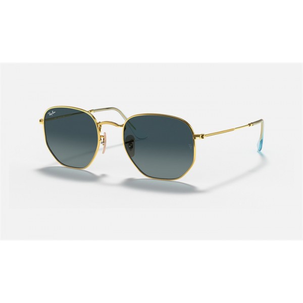Ray Ban Hexagonal Flat Lenses RB3548 + Gold Frame Blue Lens Sunglasses