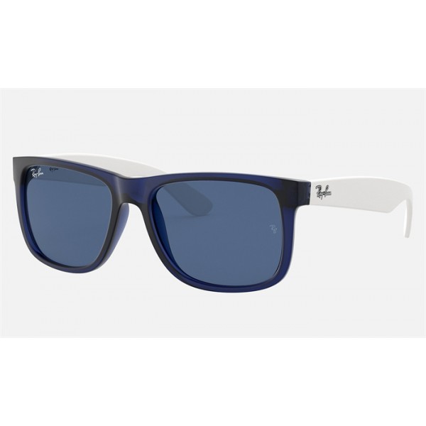 Ray Ban Justin Color Mix Low Bridge Fit RB4165 Classic + Transparent Blue Frame Dark Blue Classic Lens Sunglasses