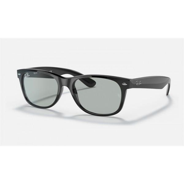 Ray Ban New Wayfarer Classic Low Bridge Fit RB2132 Classic + Shiny Black Frame Light Grey Classic Lens Sunglasses