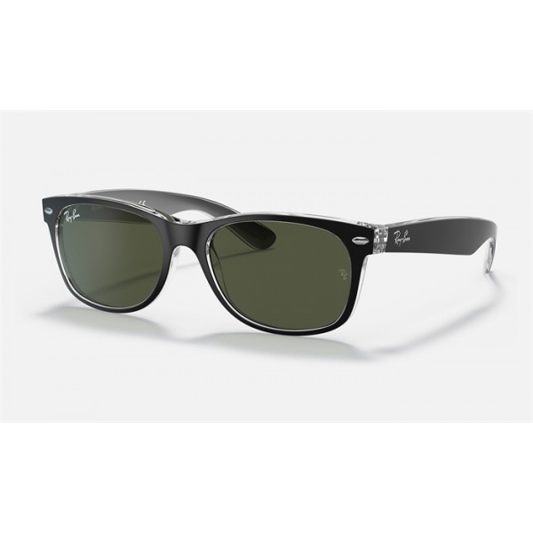 Ray Ban New Wayfarer Color Mix Low Bridge Fit RB2132 Classic G-15 + Transparent Frame Green Classic G-15 Lens Sunglasses