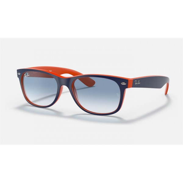 Ray Ban New Wayfarer Color Mix RB2132 Gradient + Blue Frame Light Blue Gradient Lens Sunglasses