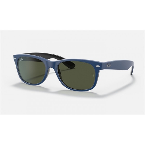 Ray Ban New Wayfarer Color Mix RB2132 Classic G-15 + Blue Frame Green Classic G-15 Lens Sunglasses