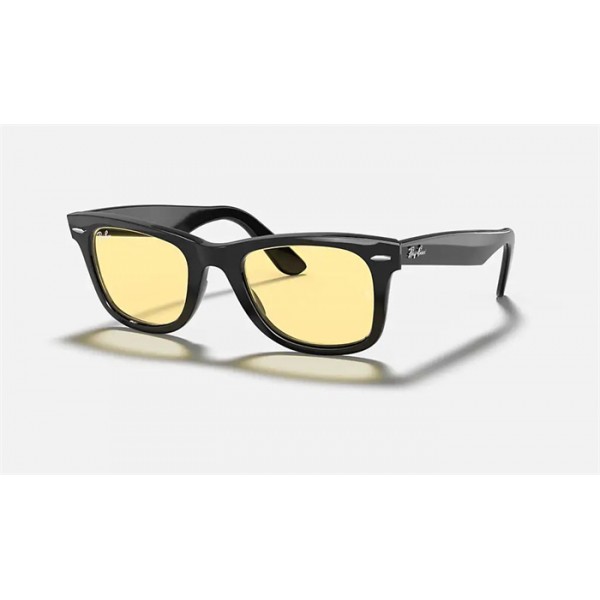 Ray Ban Original Wayfarer Color Mix RB2140F Black Frame Yellow Classic Lens Sunglasses