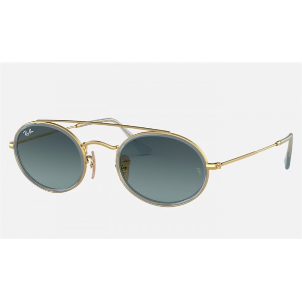 Ray Ban Oval Double Bridge RB3847 Blue Gold Sunglasses