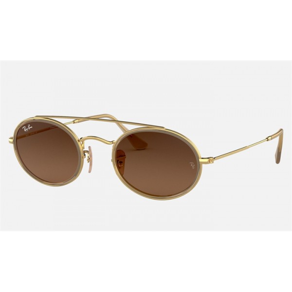 Ray Ban Oval Double Bridge RB3847 Brown Gold Sunglasses