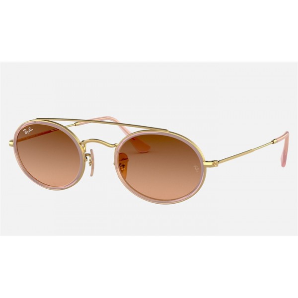 Ray Ban Oval Double Bridge RB3847 Pink Gold Sunglasses