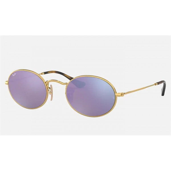 Ray Ban Oval Flat Lenses RB3547N Gold Frame Lilac Lens Sunglasses