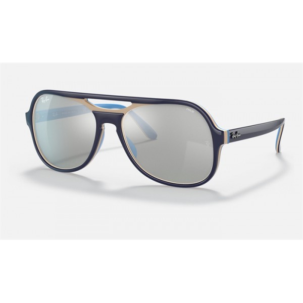 Ray Ban Powderhorn Mirror Evolve RB4357 Grey Mirror Light Blue Sunglasses