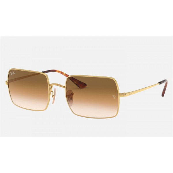 Ray Ban Rectangle RB1969 Light Brown Gold Sunglasses