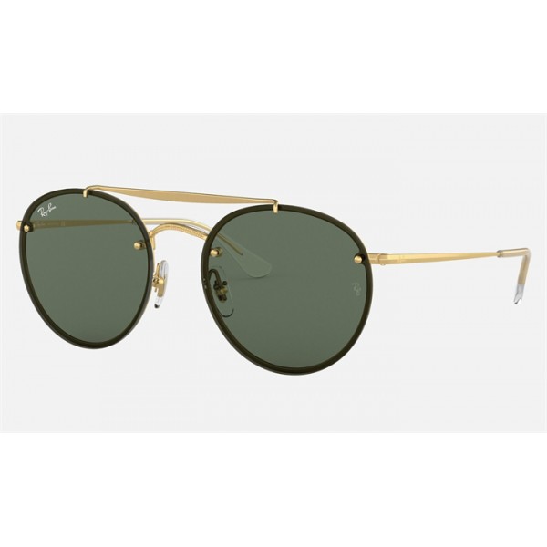 Ray Ban Round Blaze Round Double Bridge RB3614 Classic + Gold Frame Green Classic Lens Sunglasses