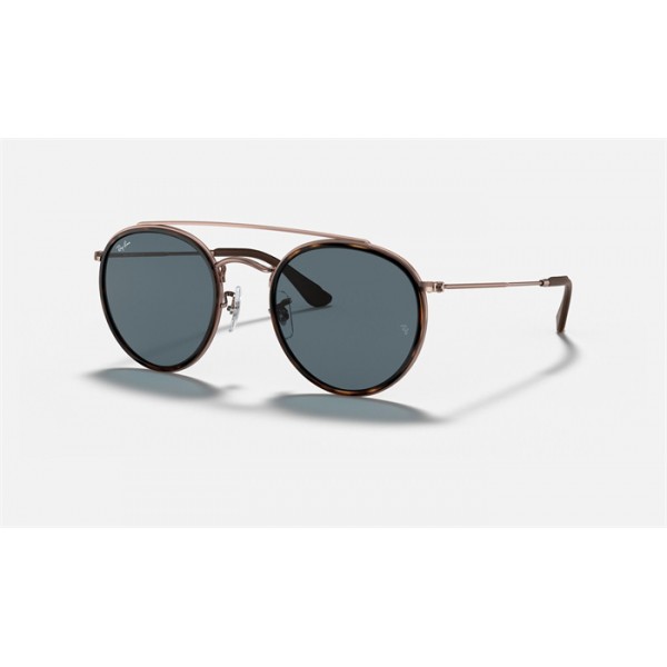 Ray Ban Round Double Bridge @Collection RB3647 Classic + Bronze-Copper Frame Blue Classic Lens Sunglasses