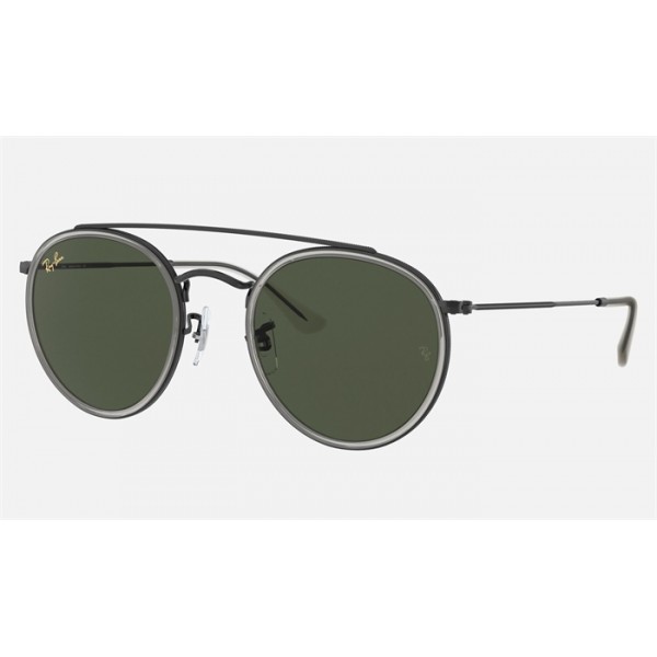 Ray Ban Round Double Bridge Legend RB3647 Classic G-15 + Shiny Black Frame Green Classic G-15 Lens Sunglasses