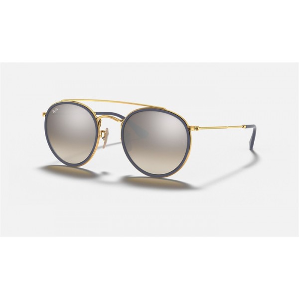 Ray Ban Round Double Bridge RB3647 Gradient Flash + Gold Frame Silver Gradient Flash Lens Sunglasses