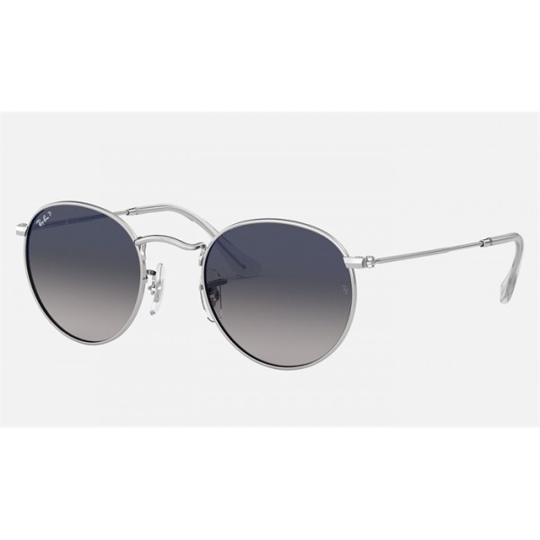 Ray Ban Round Flat Lenses RB3447 Polarized Gradient + Silver Frame Blue/Grey Gradient Lens Sunglasses
