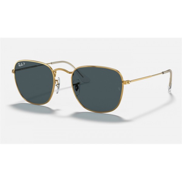 Ray Ban Round Frank RB3857 Polarized Polarized + Shiny Gold Frame Blue Polarized Lens Sunglasses