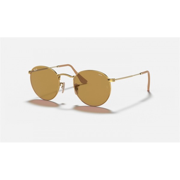 Ray Ban Round Washed Evolve RB3447 Photochromic Evolve + Gold Frame Brown Photochromic Evolve Lens Sunglasses