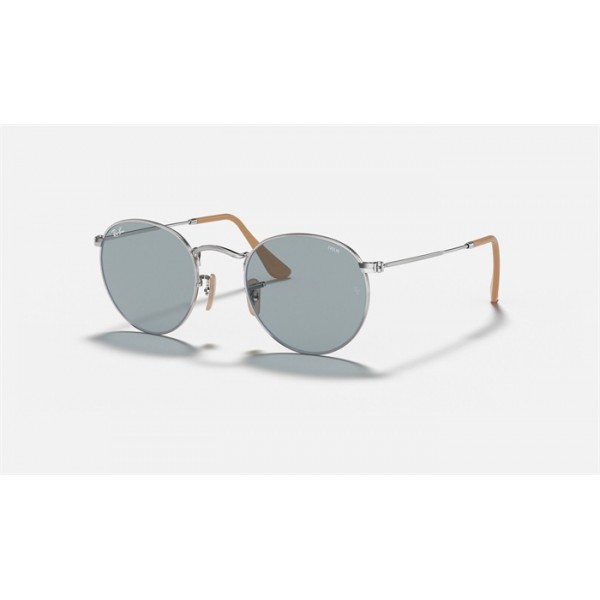 Ray Ban Round Washed Evolve RB3447 Photochromic Evolve + Silver Frame Blue Photochromic Evolve Lens Sunglasses