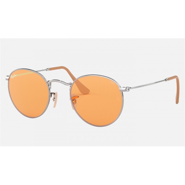 Ray Ban Round Washed Evolve RB3447 Photochromic Evolve + Silver Frame Orange Photochromic Evolve Lens Sunglasses