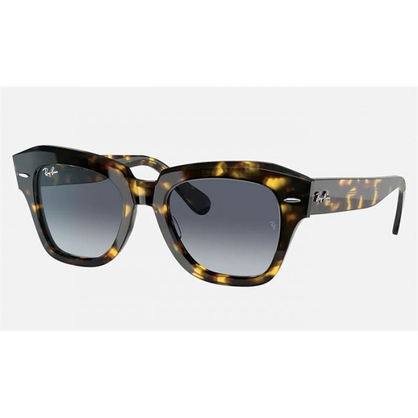 Ray Ban State Street Fleck RB2186 Yellow Havana Frame Blue Gradient Lens Sunglasses