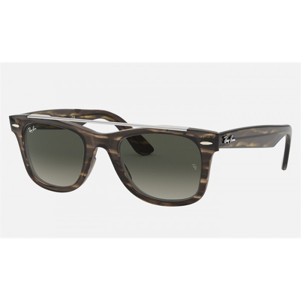 Ray Ban Wayfarer Double Bridge RB4540 Grey Gradient Striped Brown Sunglasses