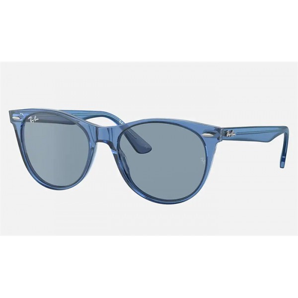 Ray Ban Wayfarer II True Blue RB2185 Transparent Blue Frame Blue Classic Lens Sunglasses