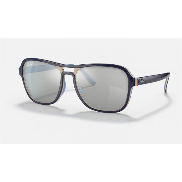 Ray Ban State Side Mirror Evolve Grey Photochromic Mirror Light Blue Sunglasses