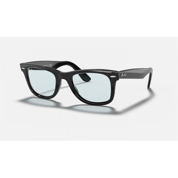Ray Ban Original Wayfarer Classic Low Bridge Fit RB2140 Light Grey Classic Shiny Black Sunglasses