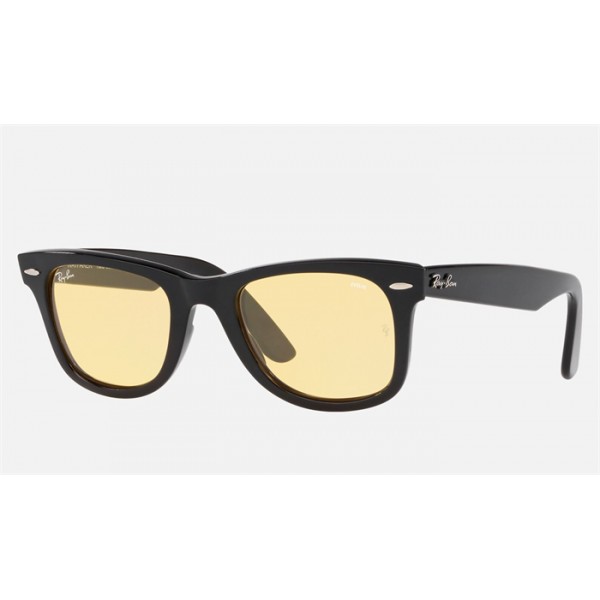 Ray Ban Wayfarer Washed Evolve-Exclusive Edition RB2140 Yellow Photochromic Evolve Black Sunglasses
